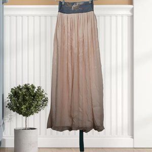 Embroidered Sashed Full-Length Pleated Skirt